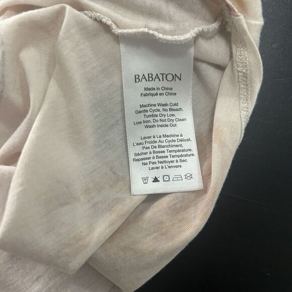 Aritzia Babaton Floral Top T-shirt Tee Peach Cream Brown Scoop Neck Size Medium - Picture 9 of 10